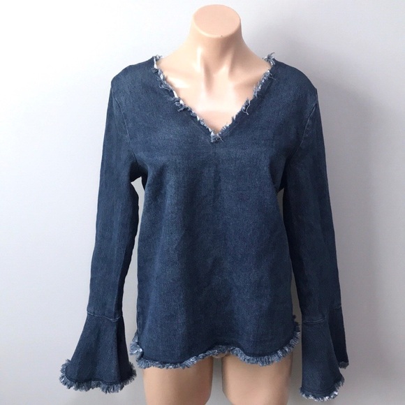 Moelleux Anthropologie Denim Lace Up Bell Sleeve - Picture 1 of 5